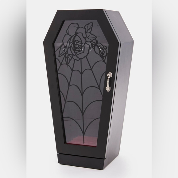 RARE Dolls Kill Home Goth Black Spiderweb Rose Black Eternal Coffin Jewelry Box - Picture 16 of 16